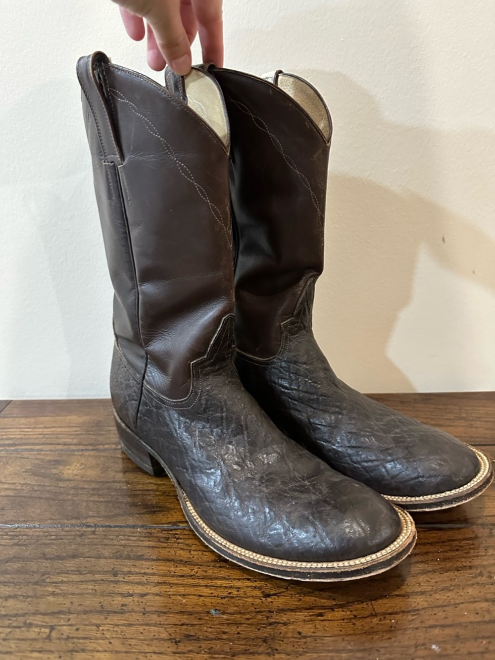 Mercedes Men's Dark Brown Exotic Leather Cowboy Boots 9/9.5 READ